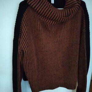 Topshop medium cowl-neck wool sweater, black and burnt orange